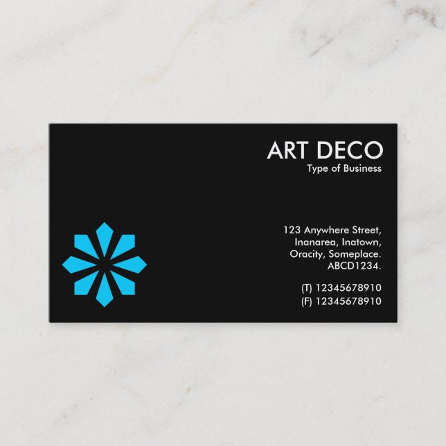 Cartão De Visita Símbolo de Flor da Deco de Arte Azul - Preto (Frente)