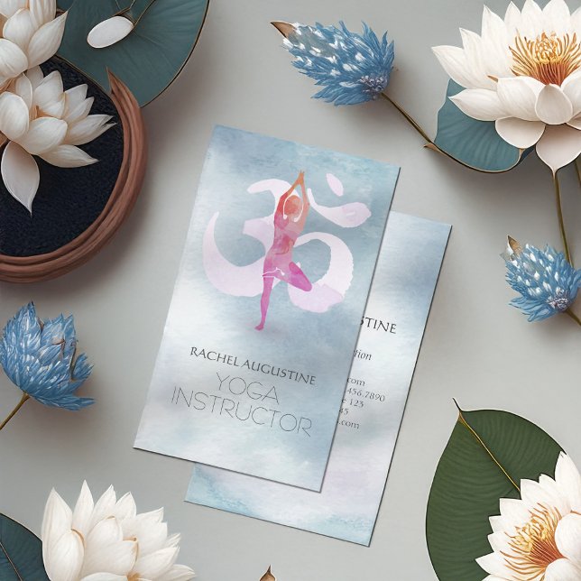 Cartão De Visita Símbolo de Meditação de Yoga de Aquarela Elegante (Criador carregado)