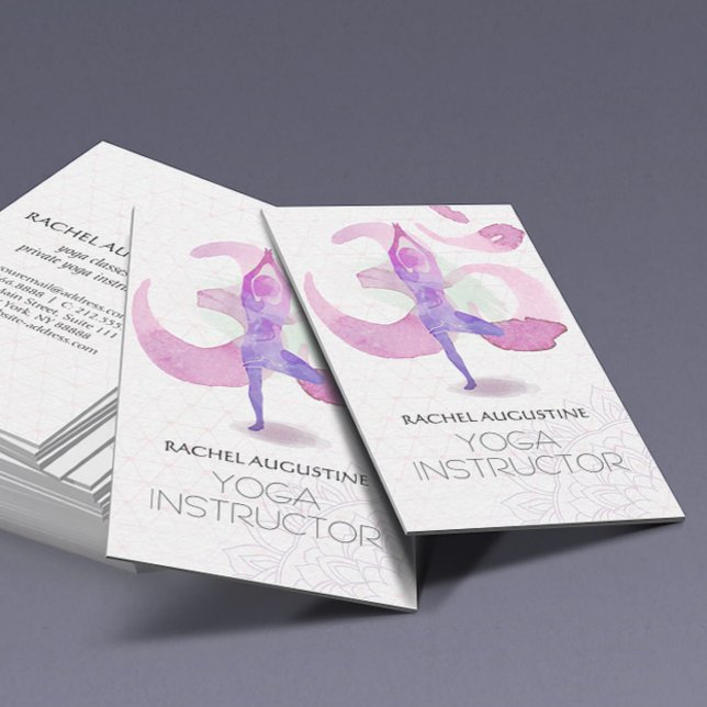 Cartão De Visita Símbolo de Meditação de Yoga de Aquarela Elegante (Criador carregado)