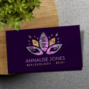 Cartão De Visita Símbolo e mãos de Reiki na fluorite e no ouro de