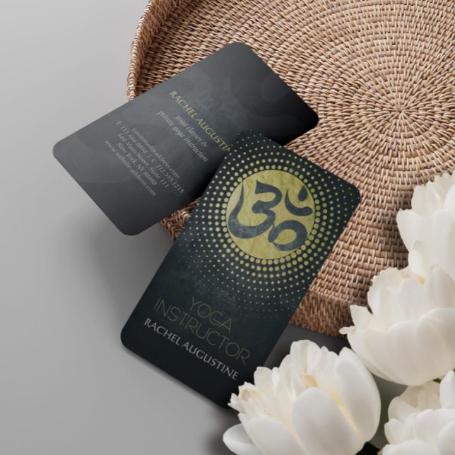 Cartão De Visita Símbolo Floral e Om da Elegante Gold Foil Yoga Man (Criador carregado)