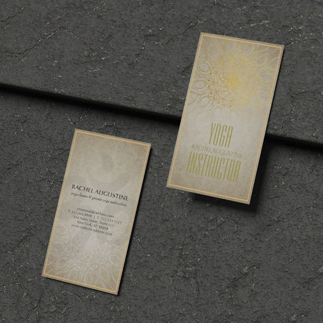 Cartão De Visita Símbolo Floral Mandala & OM do Instrutor Elegante  (Criador carregado)