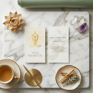Cartão De Visita Símbolo Om da Meditação Yoga Floral de Gold Foil M