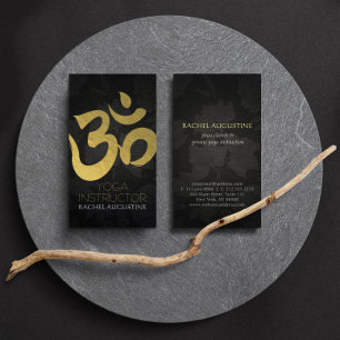 Cartão De Visita Símbolo Om de Instrutor Yoga Dourado Preto Linen