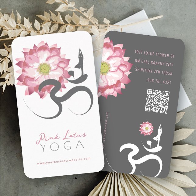 Cartão De Visita Símbolo Om Espiritual do Professor de Ioga-Flor Ro (Zen Pink Lotus Flower Spiritual Yoga Teacher Om Symbol Business/Profile Card @ fat_fa_tin)