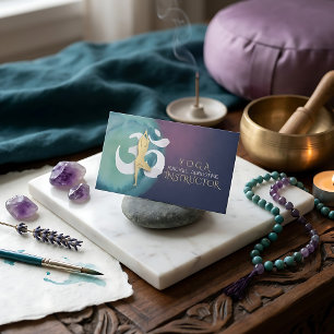 Cartão De Visita Símbolo OMA de Meditação de Instrutor Yoga Purple