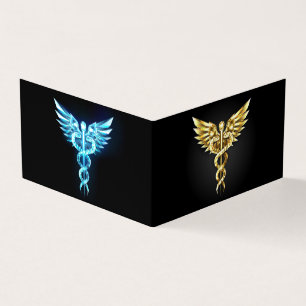 Cartão De Visita Símbolo Poligonal Dourado Caduceus