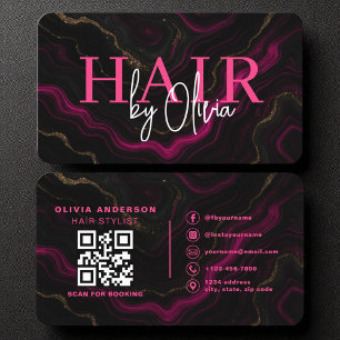 Cartão De Visita Símbolo Preto de Aglomerado Rosa Quente do Cabelo 