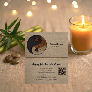 Cartão De Visita Símbolo Yin-Yang Código QR Meditativo Suave 
