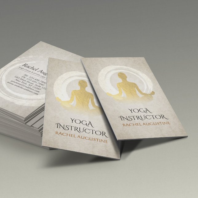 Cartão De Visita Símbolo ZEN do Instrutor de Meditação Yoga Dourado (Criador carregado)