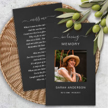 Simpatia Funeral Foto Memorial Prayer Card