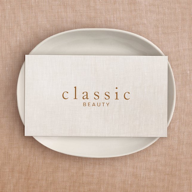 Cartão De Visita Simple Beauty Beige Linen Look (Criador carregado)