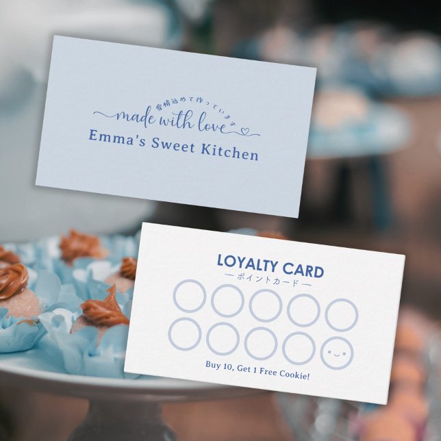 Cartão De Visita Simple Blue Made with Love Bakery Rewards Loyalty (Criador carregado)