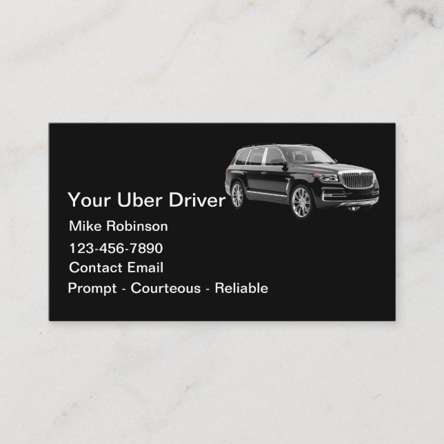 Cartão De Visita Simple Classy Uber Driver Ride Hailing (Frente)