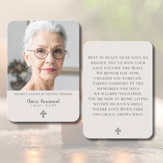 Cartão De Visita Simple Cross Photo Funeral Prayer Card