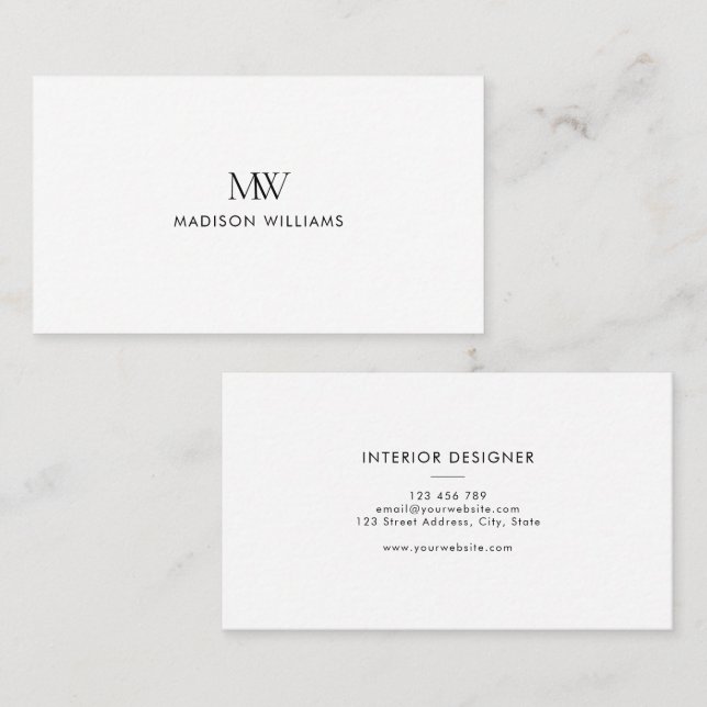 Cartão De Visita Simple Elegant Modern Monogram (Frente/Verso)