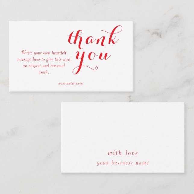 Cartão De Visita Simple Elegant Red Script Business Order Thank You (Frente/Verso)