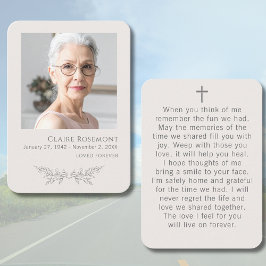 Cartão De Visita Simple Floral Photo Cross Funeral Prayer Card