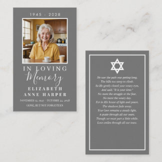 Cartão De Visita Simple Gray Jewish Funeral Photo Prayer Card