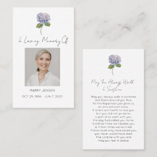 Cartão De Visita Simple Hydrangea Photo Funeral Prayer Card
