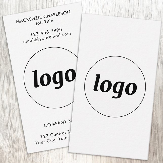 Cartão De Visita Simple Logo and Text Vertical (Simple logo with custom text business branding promotional vertical format business cards)