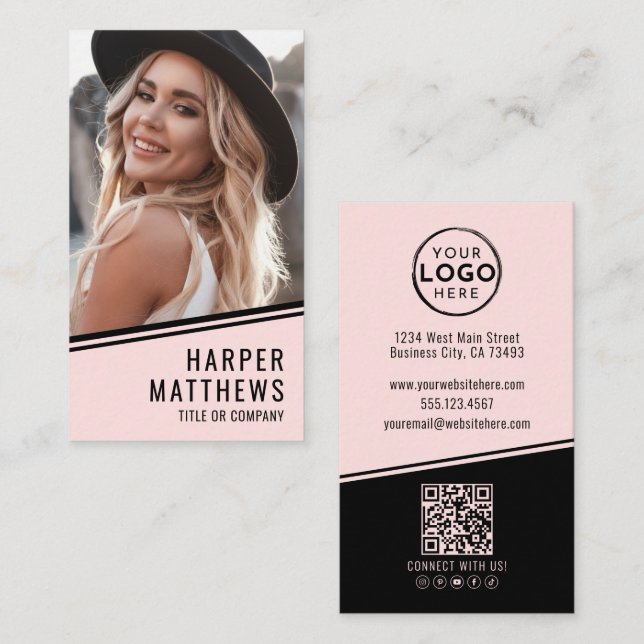 Cartão De Visita Simple Logo QR Code Blush Pink (Frente/Verso)