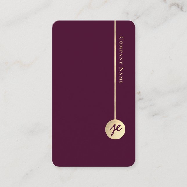 Cartão De Visita Simple Minimal Monogram Elegant Burgundy Wine Gold (Frente)