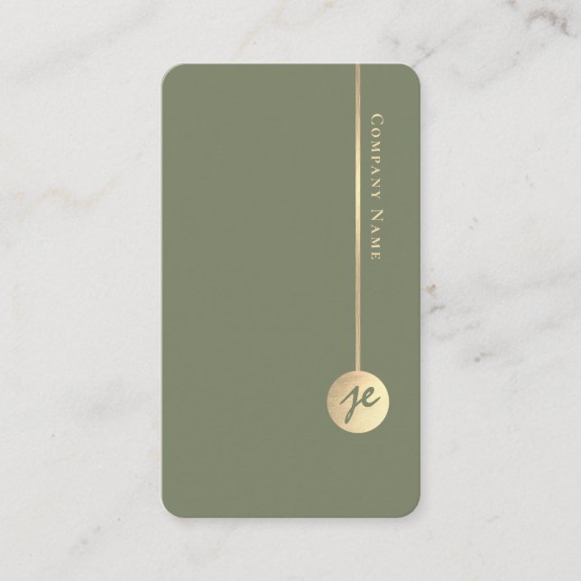 Cartão De Visita Simple Minimal Monogram Elegant Sage Green & Gold (Frente)