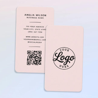 Cartão De Visita Simple Minimalist Logo QR Code Blush Pink 