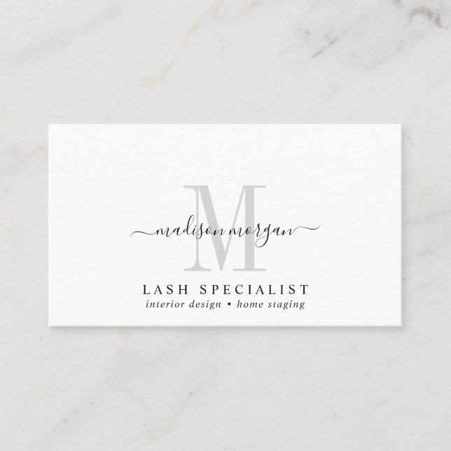 Cartão De Visita Simple Modern Lash Specialist Script Monogram (Frente)