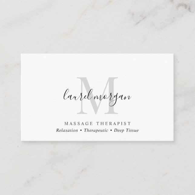 Cartão De Visita Simple Modern Massage Therapist Script Monogram (Frente)