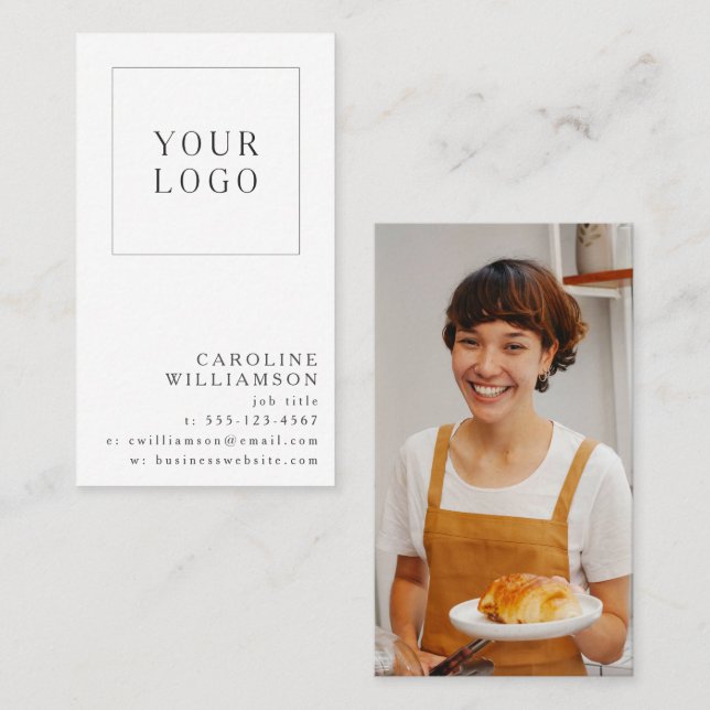 Cartão De Visita Simple Modern Minimal Vertical Logo Photo (Frente/Verso)