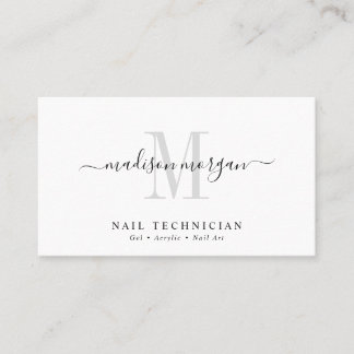 Cartão De Visita Simple Modern Nail Technician Script Monogram