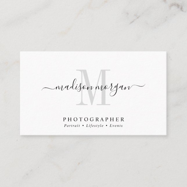 Cartão De Visita Simple Modern Photographer Script Monogram (Frente)