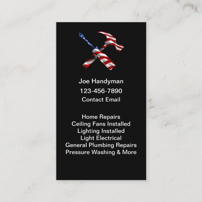 Cartão De Visita Simple Patriotic American Handyman Business Cards (Frente)