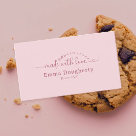 Cartão De Visita Simple Pink Made with Love Typography Bakery