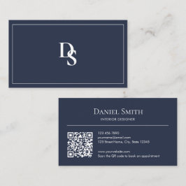 Cartão De Visita Simple Professional Dusty Blue Initials QR Code