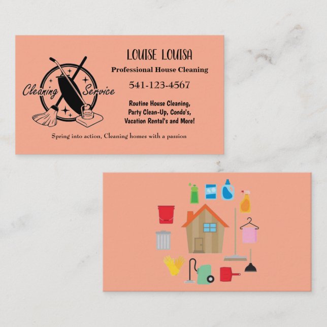 Cartão De Visita Simple Professional House Cleaning Business Cards (Frente/Verso)