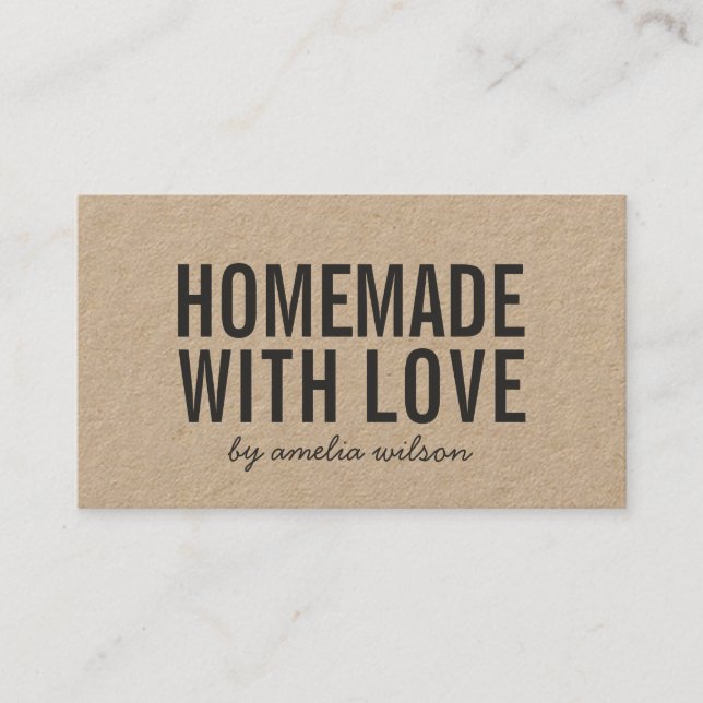 Cartão De Visita Simple Stylish Rustic Homemade with Love Kraft (Frente)