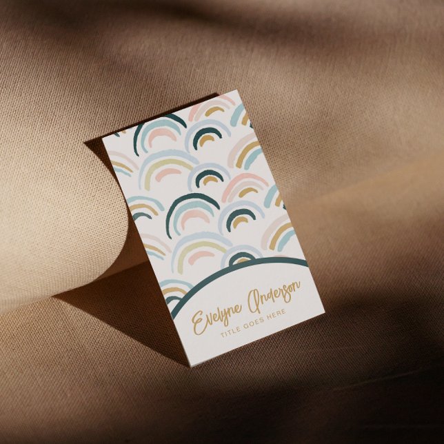 Cartão De Visita Simples Abstrato de Aquarela Moderna Rainbow Boho (Criador carregado)