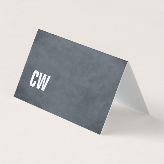 Cartão de visita simples azul branco monograma dob (Frente)