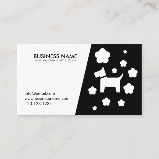 Cartão De Visita Simples Black & White Silhouette Floral Dog Walker (Frente)