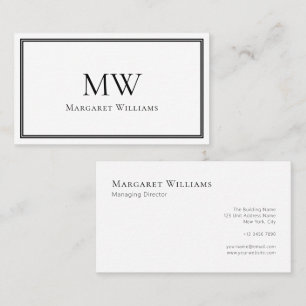 Cartão De Visita Simples Borda Preta Elegante Duas Iniciais Monogra