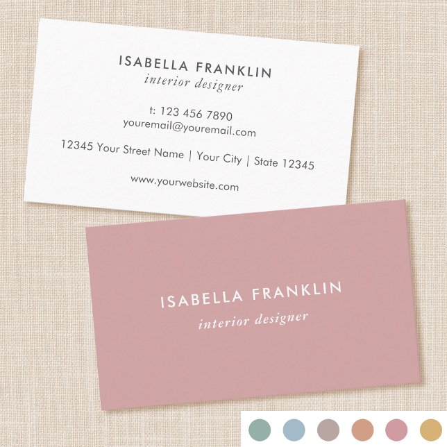 Cartão De Visita Simples Cinza Mínimo Profissional de Chic, Rosa (Criador carregado)