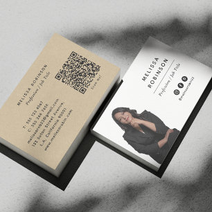 Cartão De Visita Simples Código QR e Foto Faux Kraft Profissional