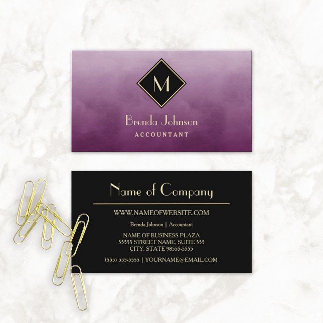 Cartão De Visita Simples Contador Roxo Com Monograma Elegante (Simple Purple Accountant With Elegant Monogram Business CardS)