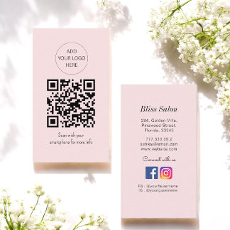 Cartão De Visita Simples cor-de-rosa Código QR Salão de Beleza