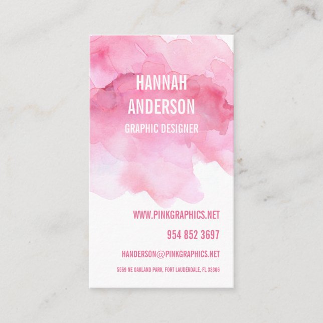 Cartão de visita Simples de Aquarela Rosa (Frente)