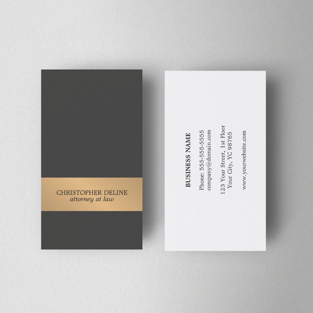 Cartão De Visita Simples Elegante Cinza Escura Faux Dourado Strike  (Criador carregado)