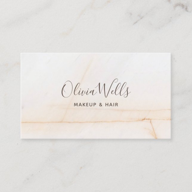 Cartão De Visita Simples Elegante Script Beauty Hair Stylist Marble (Frente)